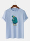 Camisetas de manga corta de algodón con estampado de pato y bebidas de dibujos animados para hombre - azul