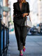 Solid Double Breasted Elastic Waist Lapel Long Sleeve Suit - Black