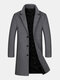 Mens Woolen Pure Color Button Up Business Casual Mid-Length Overcoats - Grey