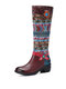 Socofy Leather Retro Ethnic Knitted Side Zipper Comfy Low Heel Knee High Boots - Brown