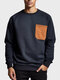 Lässige Pullover-Sweatshirts für Herren mit Kontrast-Brusttasche und Rundhalsausschnitt für den Winter - Marine