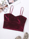 Women Comfy Solid Color Wireless Faux Velvet Strappy Bra - Wine Red
