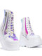 Plus Size Women Fashion Platform Wedge Heel Walking Shoes Lace Up Short Boots - White