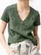 Solid V-neck Short Sleeve Casual Cotton T-shirt - Army Green
