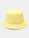 Unisex Cotton Solid Color Smile Face Pattern Embroidery Simple Sunshade Bucket Hat - Yellow