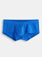 Men Sexy Mini Boxer Briefs Thin Breathable Nude Butt Lifting Patchwork Pouch Plain Underwear - Blue