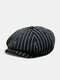 Unisex Polyester Cotton Striped British Casual Sunshade Octagonal Cap Flat Caps - Black 1