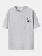 Plus Size Mens Cartoon Panda Pattern 100% Cotton Casual Short Sleeve T-Shirt - Gray