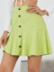 Solid Ruffle Button Mini Elegant Skirt For Women - Green