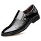 Men Color Blocking Side Zipper Pointed Toe Formal Dress Shoes - Black