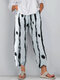 Striped Polka Dot Printed Elastic Waist Pants For Women - White