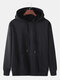 Mens Solid Color Cotton Simple Loose Leisure Drawstring Hoodies With Muff Pocket - Black