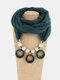 Vintage Rings Geometric-beaded Pendant Solid Color Bali Yarn Resin Scarf Necklace - Dark Green