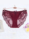 Plus Size Sexy Lace Low Rise See Through Breathable Panties - Wine Red