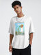 Men Sunflower Landscape Print T-shirt - White