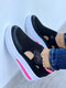 Large Size Women Casual Hook & Loop Comfy Breathable Mesh Comfy Platform Sneakers - Black