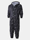 Men Graffiti Print Black Jumpsuit Loungewear Casual Two Way Zipper Hooded Track Pajamas With Pockets - Black