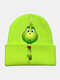 Men & Women Wool Warm Windproof Sunvisor Christmas Green Fur Monster Printing Knitted Hat Beanie - #03
