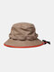 Unisex Cotton Contrast Drawstring Sunscreen Simple Bucket Hat - Khaki