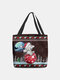 Women Felt Christmas Cute Elephant Print Handbag Tote - Red