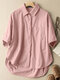 Solid Half Sleeve Pocket Lapel Button Front Shirt - Pink