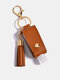 Women Faux Leather Casual Tassel Portable Disinfectant Keychain Pendant Bag Accessory - Brown
