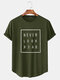 Mens Cotton Slogan Print Curved Hem Casual Short Sleeve T-Shirts - Army Green