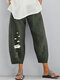 Daisy Flower Print Elastic Waist Casual Pants For Women - Army Green