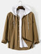 Mens Solid Button Up Drawstring Hooded Shirts With Flap Pocket - Khaki