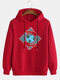 Mens Protect Earth Graphic Print Cotton Casual Drawstring Hoodies - Red