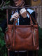 Women Vintage Wax Pattern Large Capacity Faux Leather Handbag Crossbody Bag Tote - Coffee