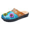 SOCOFY Hand Painted Retro Pattern Genuine Leather Splicing Colorful Floral Soft Daily Sandals - Blue