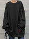 Solid Drop Shoulder Loose Lantern Sleeve Casual Sweatshirt - Black