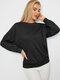 Solides rückenfreies Langarm-Sweatshirt mit Rundhalsausschnitt und Perlen - Schwarz