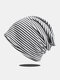 Women Cotton Knitted Horizontal Stripes Breathable All-match Beanie Hat - Dark Gray
