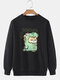 Mens Cartoon Animal Graphic Crew Neck Daily Pullover Sweatshirts - Black