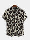Mens Animal Leopard Print Short Sleeve Shirts - White