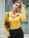 Solid Color O-neck Cut Out Backless Knotted Long Sleeve T-Shirt - Yellow