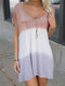Ombre Tie Dye Short Sleeve V-neck Mini Dress - Pink