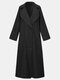 Повседневное длинное пальто на пуговицах размера Plus с лацканами и длинными рукавами для Женское - Черный