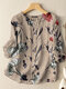 Blusa con botones y manga 3/4 con estampado de plantas Cuello - Albaricoque