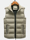 Mens Solid Zip Up Stand Collar Warm Padded Gilet Vests With Pocket - Khaki