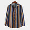 Mens Cotton Vintage Three-colors Striped Long Sleeve Casual Shirts - As Picture