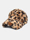 Women Plush Leopard Pattern Warm Fashion Personality Sunvisor Baseball Hat - Khaki
