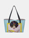 Women PU Leather Large Capacity Floral Cat Butterfly Printing Cute Handbag Shoulder Bag Bucket Bag Tote - #08
