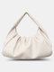 Women PU Leather Large Capacity Shoulder Bag Handbag Tote Cloud Bag Ruched Bag - White