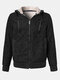 Mens Fleece Zip Front Push Lined Warm Slant Pocket Drawstring Hooded Jackets - Black
