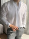 Men V-Neck Solid Color Long Sleeve Shirt - White