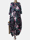 Calico Print O-neck Loose Casual Dress For Women - Navy