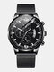 10 Colors Stainless Steel Alloy Men Business Watch Decorative Pointer Calendar Quartz Watch - Black Band Black Case Black Dial